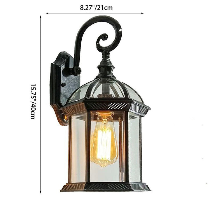 Traditional European Waterproof Aluminum Glass Hexagonal Prism 1-Light Wall Sconce Lamp For Garden | Bowlift