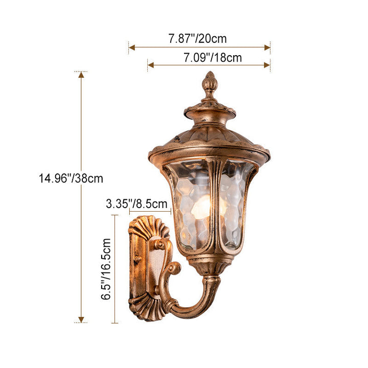 Traditional European Waterproof Castle Shaped Aluminum Glass 1-Light Outdoor Wall Sconce Lamp For Garden | Bowlift