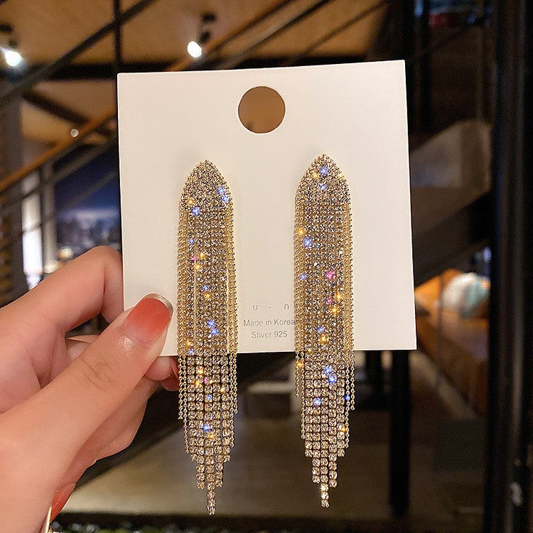 BowLift | Diamond-encrusted Metal Long Tassel Earrings For Women