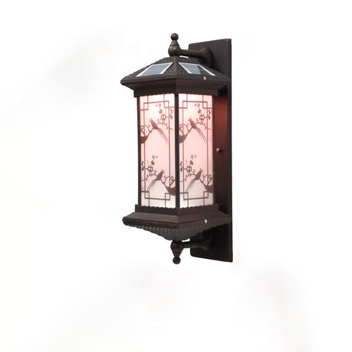 Traditional Chinese Rectangular Aluminum Glass Solar LED Wall Sconce Lamp For Garden | Bowlift