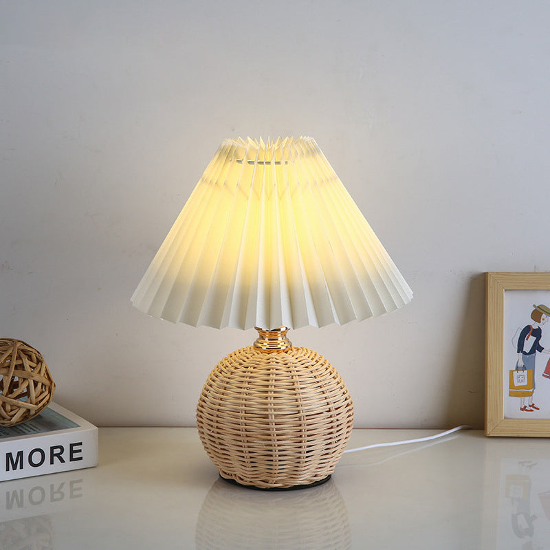 BowLift | RattaLume Nordic LED Table Lamp | Woven Rattan & Foldable Fabric Shade | Mood Light | Decor for the Bedroom