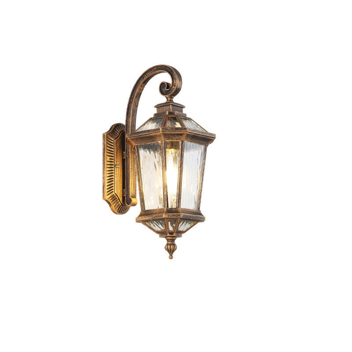Traditional European Waterproof Aluminum Glass Octagon Cylinder 1-Light Wall Sconce Lamp For Garden | Bowlift
