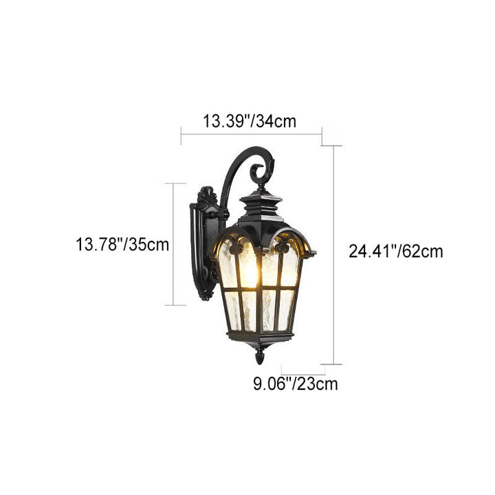 Traditional European Quadrilateral Window Shape Aluminum Glass 1-Light Wall Sconce Lamp For Outdoor Patio | Bowlift