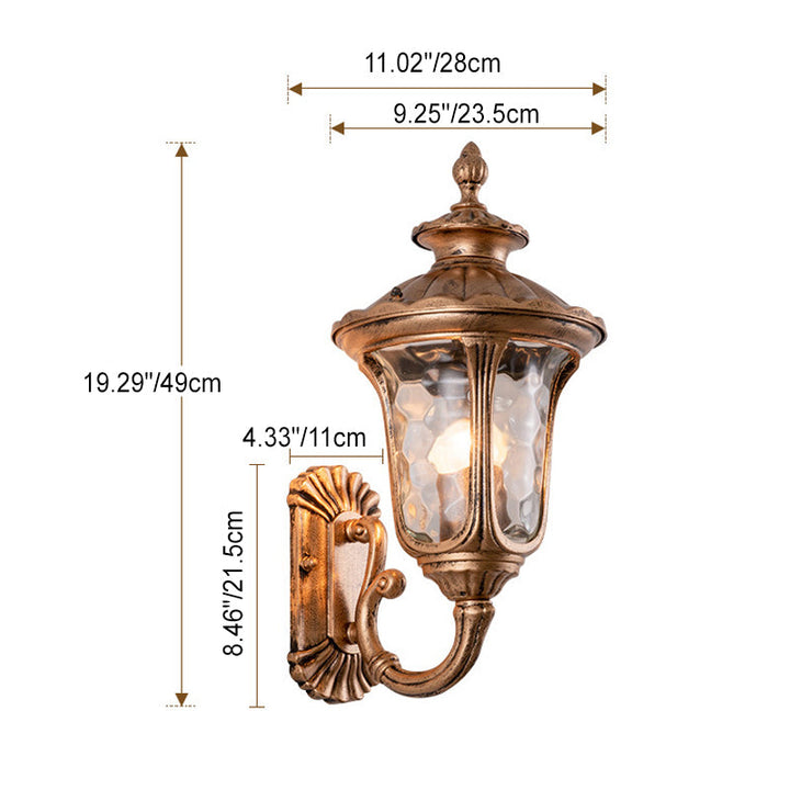Traditional European Waterproof Castle Shaped Aluminum Glass 1-Light Outdoor Wall Sconce Lamp For Garden | Bowlift