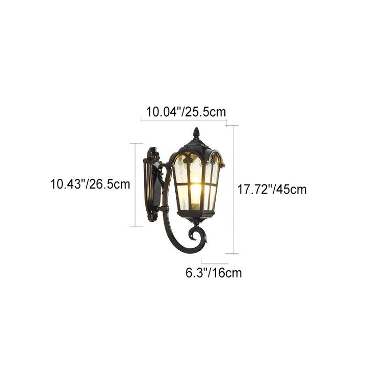 Traditional European Quadrilateral Window Shape Aluminum Glass 1-Light Wall Sconce Lamp For Outdoor Patio | Bowlift