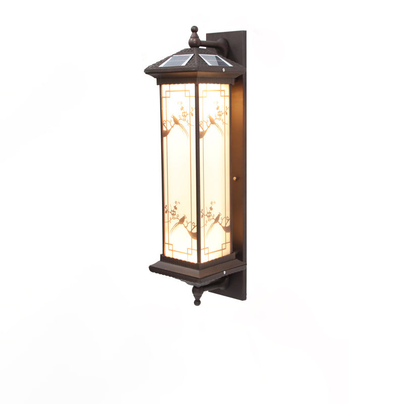 Traditional Chinese Rectangular Aluminum Glass Solar LED Wall Sconce Lamp For Garden | Bowlift