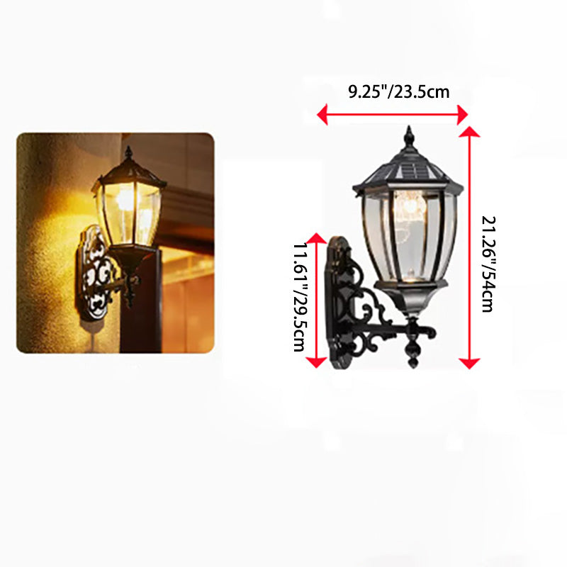 Traditional European Aluminum Glass LED Solar Waterproof Wall Sconce Lamp For Outdoor Patio | Bowlift