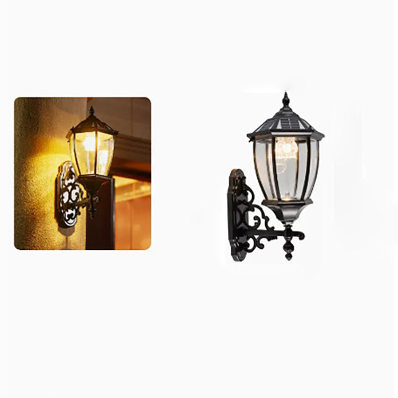 Traditional European Aluminum Glass LED Solar Waterproof Wall Sconce Lamp For Outdoor Patio | Bowlift