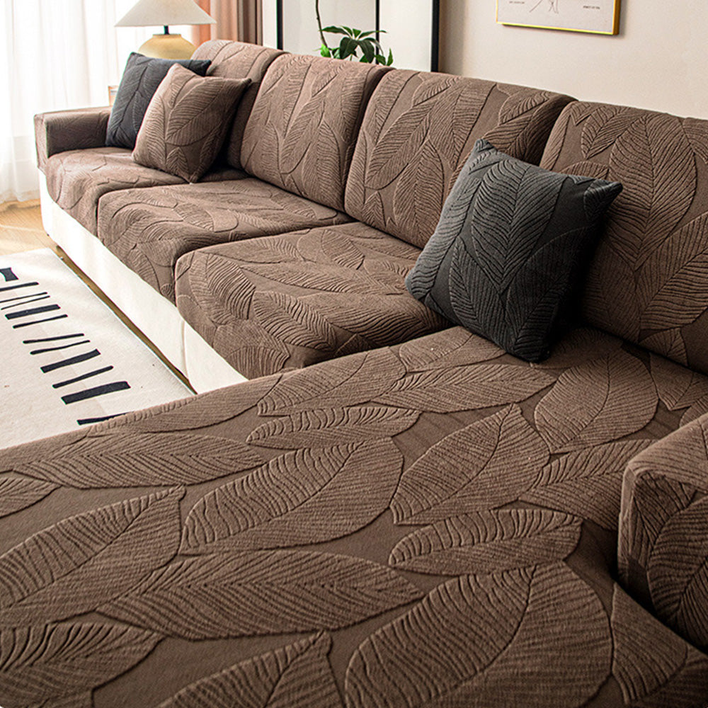 BowLift | Modern Leaf Jacquard Waterproof Anti-Scratch Stretch Full Cover Sofa Cover