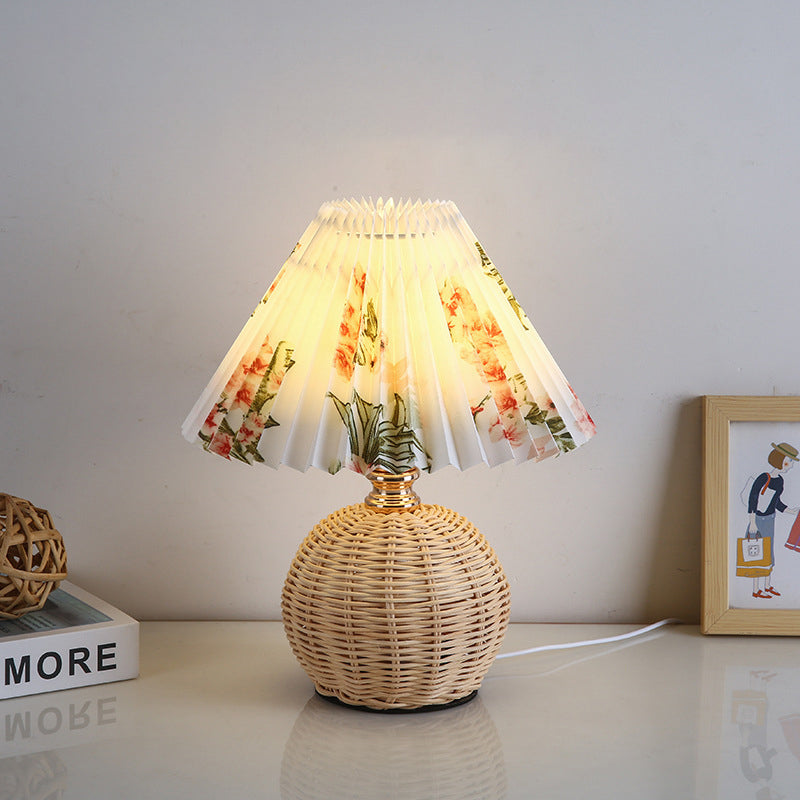 BowLift | RattaLume Nordic LED Table Lamp | Woven Rattan & Foldable Fabric Shade | Mood Light | Decor for the Bedroom