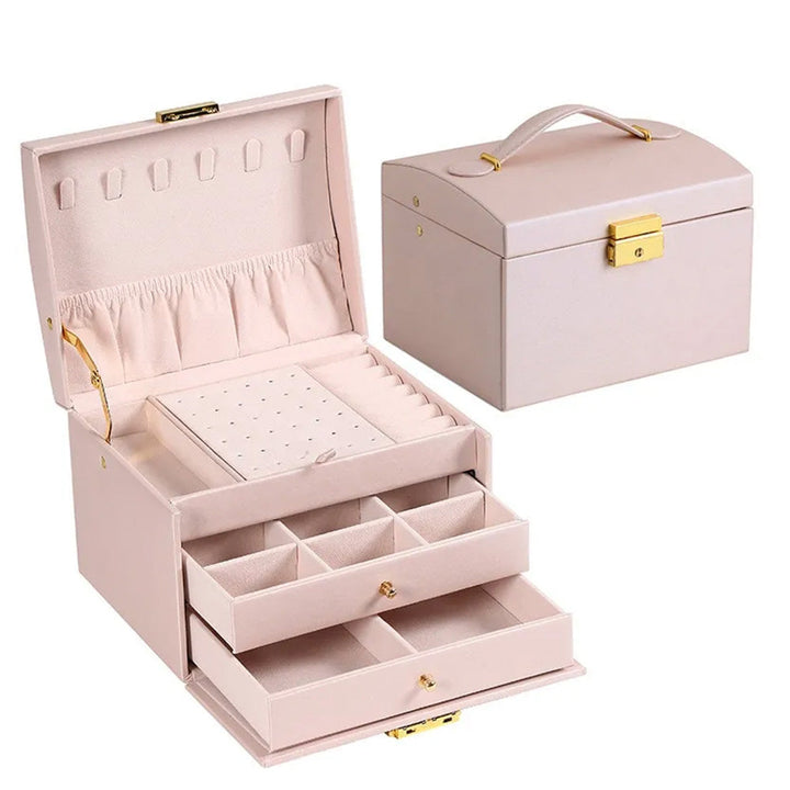 BowLift | Large Jewelry Earing and Necklace Box Storage Holder Organizer for Women and Guys Case Stand with Drawers and Lock