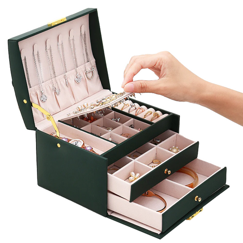 BowLift | Large Jewelry Earing and Necklace Box Storage Holder Organizer for Women and Guys Case Stand with Drawers and Lock