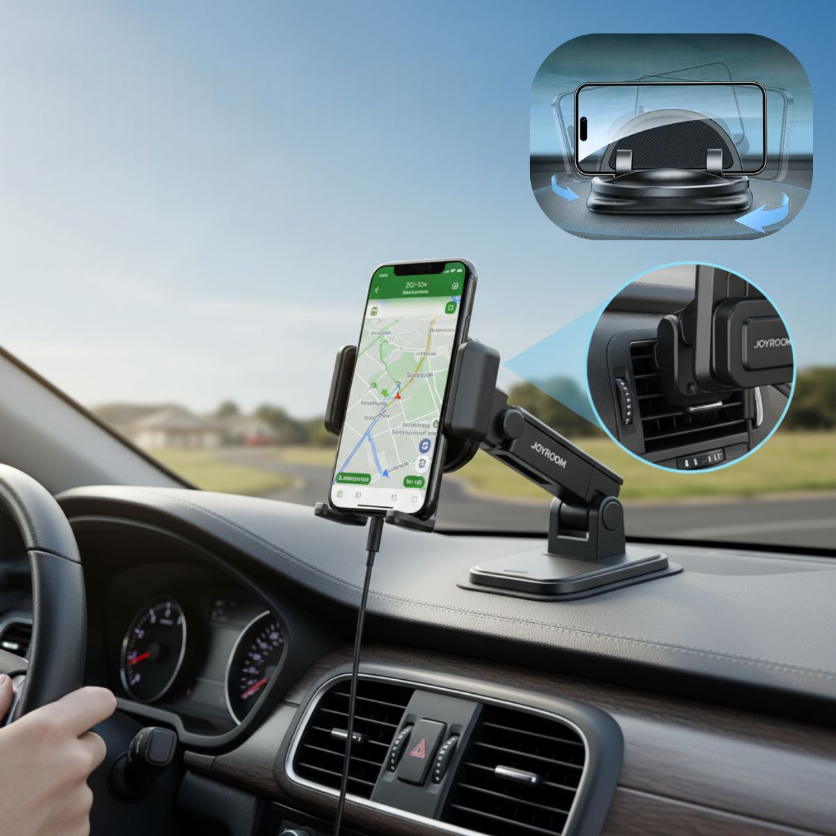 BowLift | 360° Rotating Car Phone Mounts | Phone Holders Adjustable Dashboard & Air Vent Mount for Smartphones, Ideal for Safe Driving and Navigation