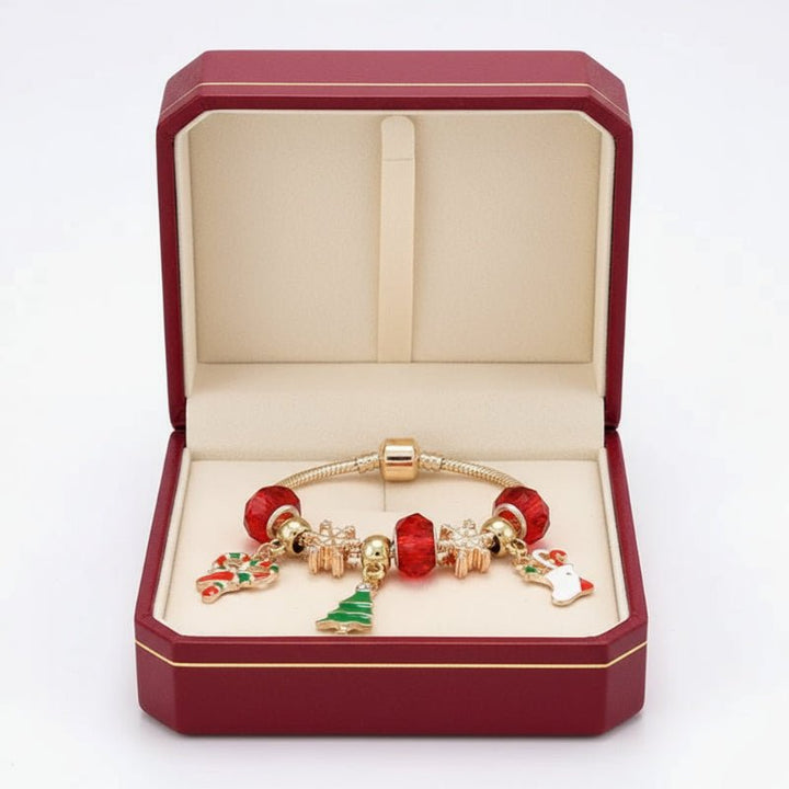 BowLift | Festive Candy Cane Charm Bracelet with Adjustable Silver Chain