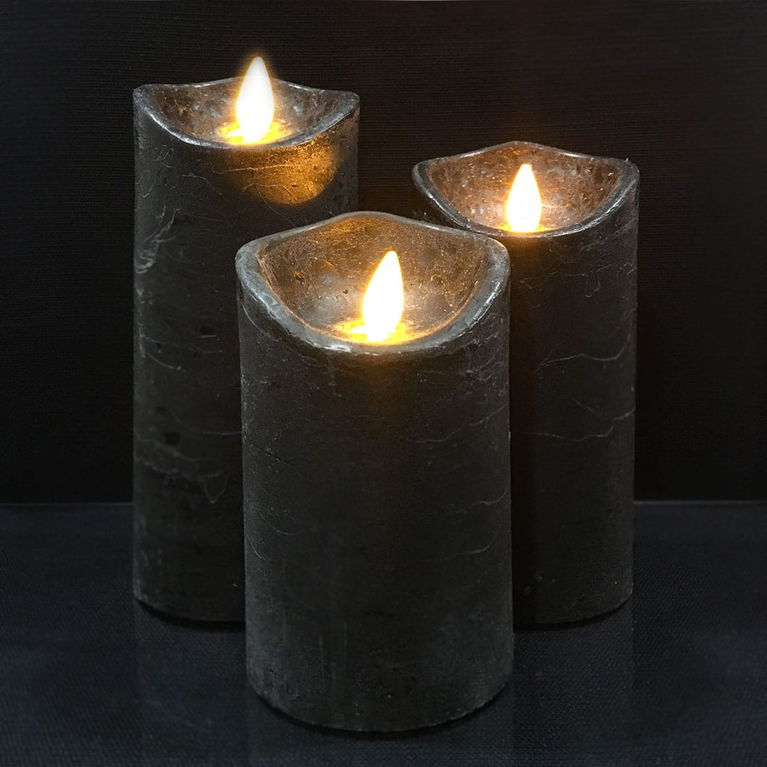LED Candle - rustic - 3 pieces - 10/12.5/15 cm - with 3D flame - (various colors) | Bowlift