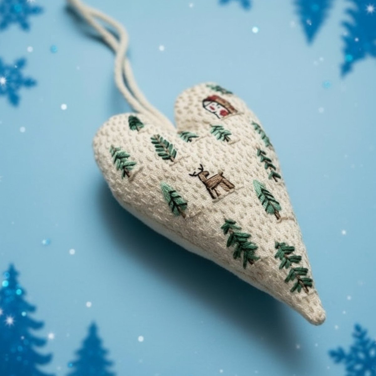 BowLift | DIY embroidery set for heart-shaped Christmas decorations with fabric, thread, and needles