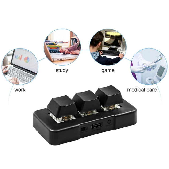 BowLift | MK321BT Bluetooth 5.1 3 Keys Customizable Keys Gaming Office PS Clip Macro Programming Keyboard (Black)