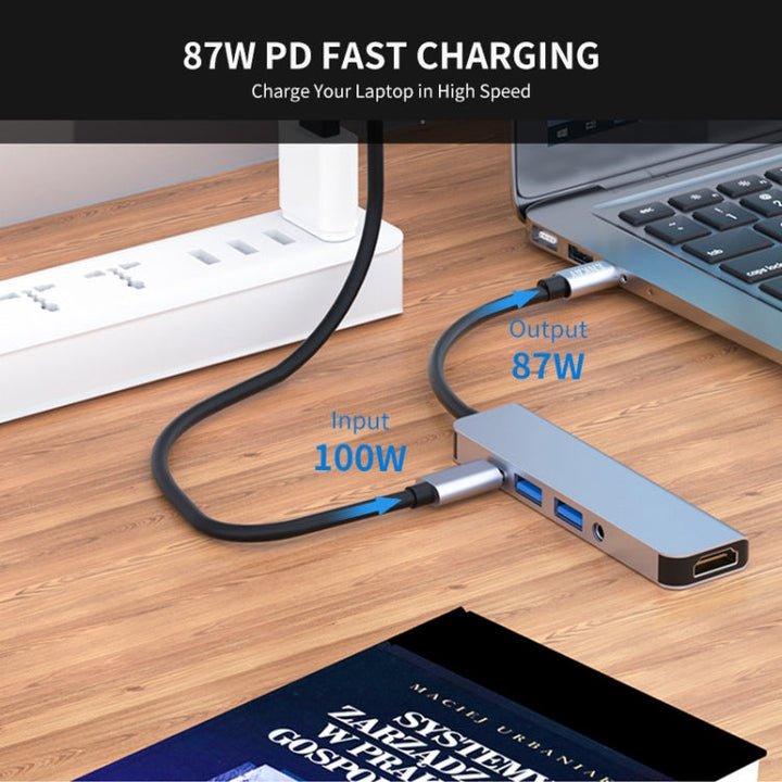 BowLift | ENKAY Hat-Prince 5 in 1 Type-C Hub 4K HDMI Converter Docking Station 3.5mm Audio Jack Adapter