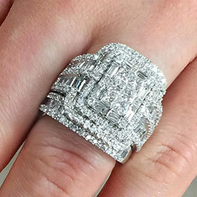 BowLift | Elegant Silver-Toned White Crystal Bridal Ring Set for Women