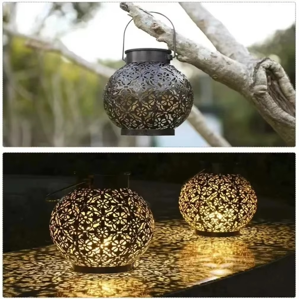 BowLift | Outdoor Solar LED Lantern Light with Hollow Wrought Iron Design for Garden and Yard Decoration
