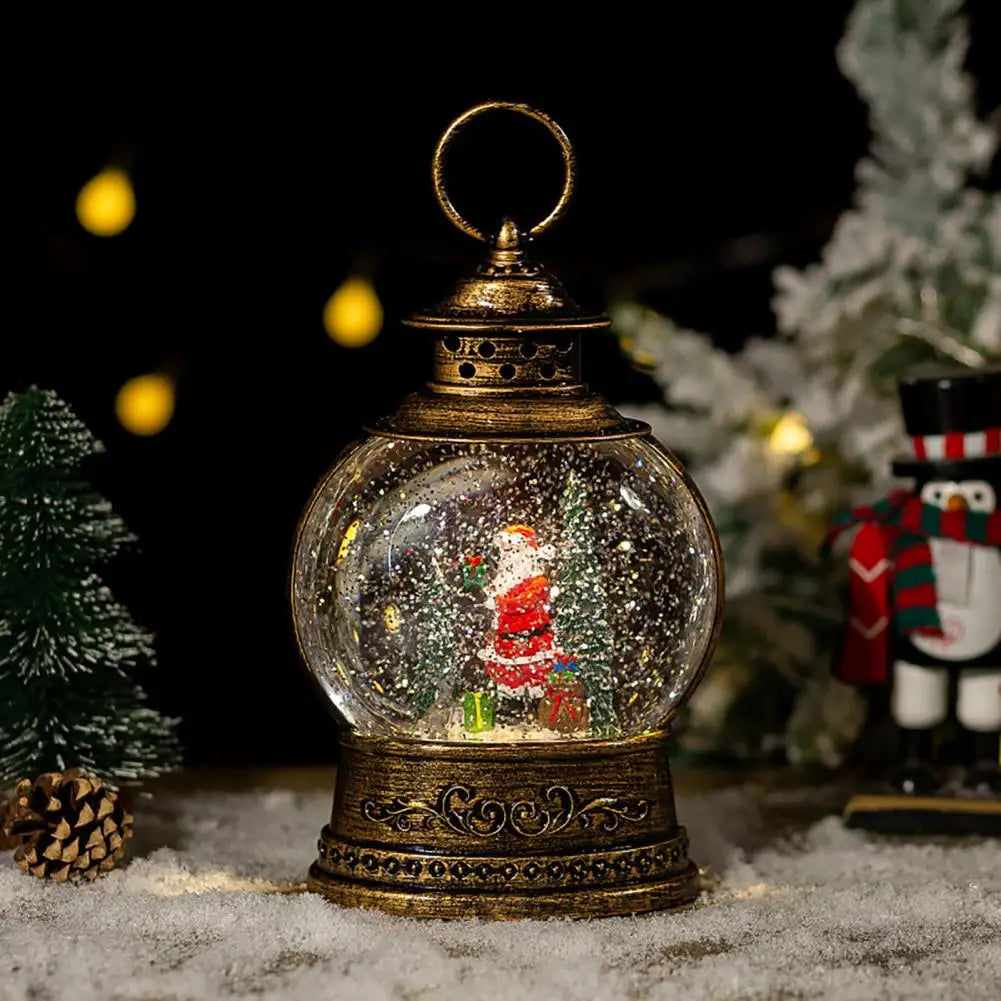 BowLift | Lunavera Christmas Snow Globe Lantern | Music Box with LED Light & Glitter | Vintage Gold Design | USB & Battery Operated | 21–26 cm
