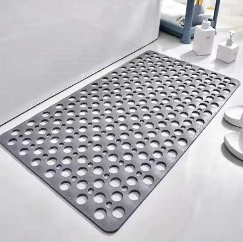 BowLift | Square Non-Slip Shower Mat with Suction Cups and Quick-Drain Round Hole Design