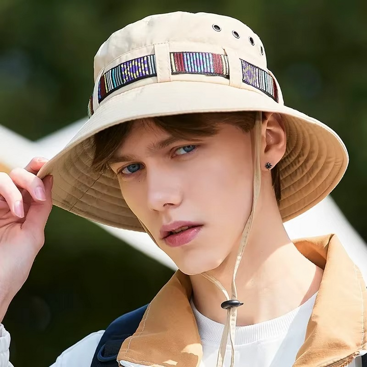 BowLift | Striped Boho-Style Summer Sun Hat - Unisex Wide Brim Outdoor Cap
