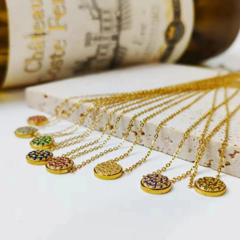 BowLift | Dainty Diamond Speckled Birthstone Circle Necklace