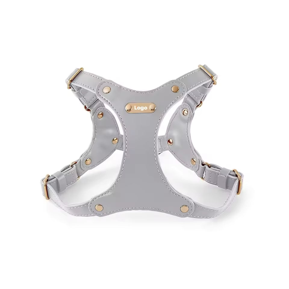 Adjustable Leather Dog Harness with Custom Engraving Bowlift