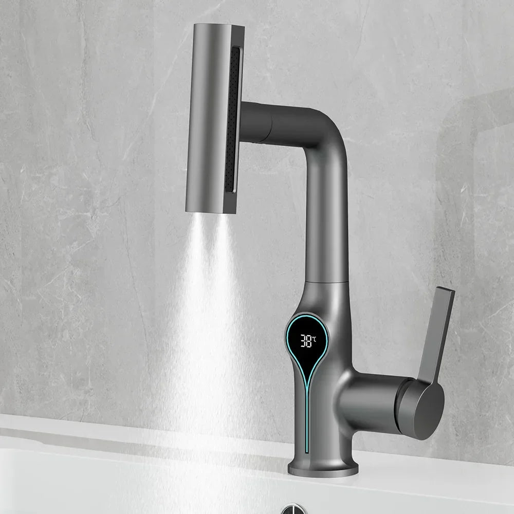 BowLift | Washbasin faucet with waterfall jet digital temperature display and adjustable spray head