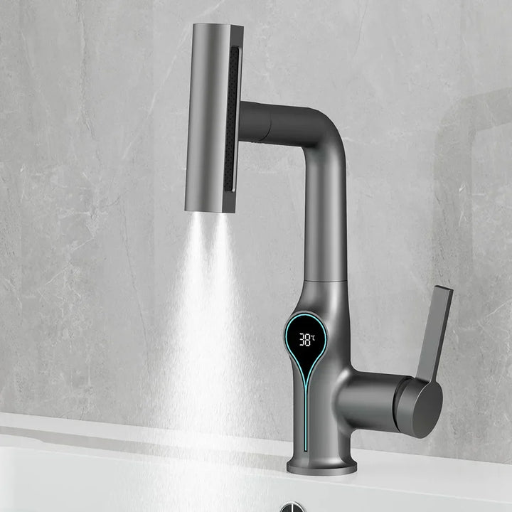 BowLift | Washbasin faucet with waterfall jet digital temperature display and adjustable spray head