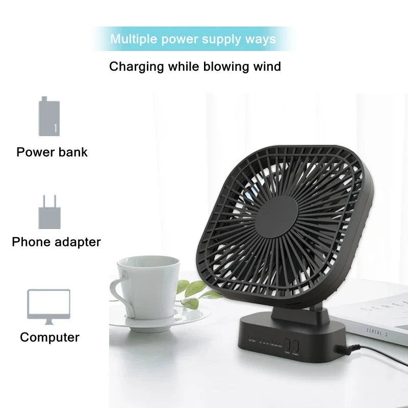 BowLift | Mini USB Fan Breezio Flex | Rechargeable with 5000 mAh Battery | 3 Levels & Timer | Foldable & Quiet for Office, Camping & Home