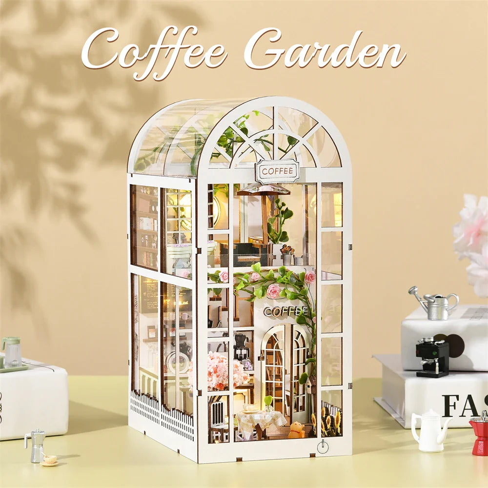 BowLift | SoleCaffè DIY Book Nook | Miniature Coffee House 3D Wood Kit | With LED Lighting | Creative Bookshelf Diorama & Gift Idea
