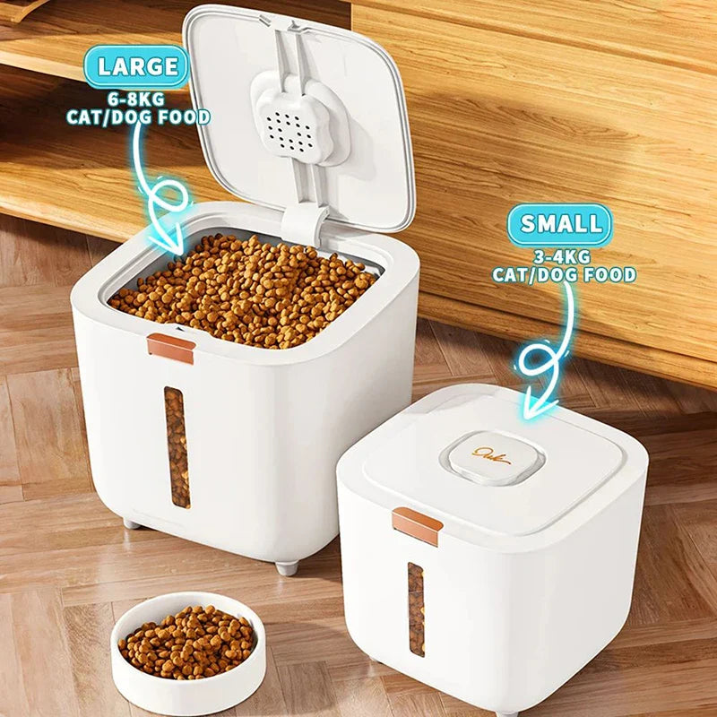 Air-tight pet food container for dry food Bowlift