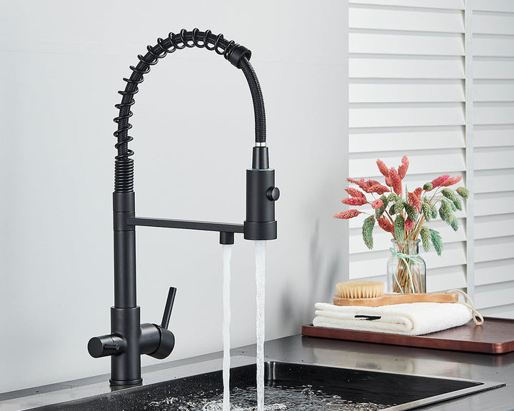 Sandsberg Black Filter Kitchen Faucet with Dual Outlet – Mixing Tap with Water Filter for Kitchens, Water Treatment and Cleaning | Bowlift