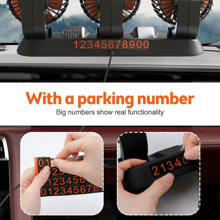 360° Adjustable Car Fan - 3-Head Automotive Electric Fan - USB/12V/24V - 2 Speeds - Silent Cooling for Home, Desk, Office & Car | Bowlift