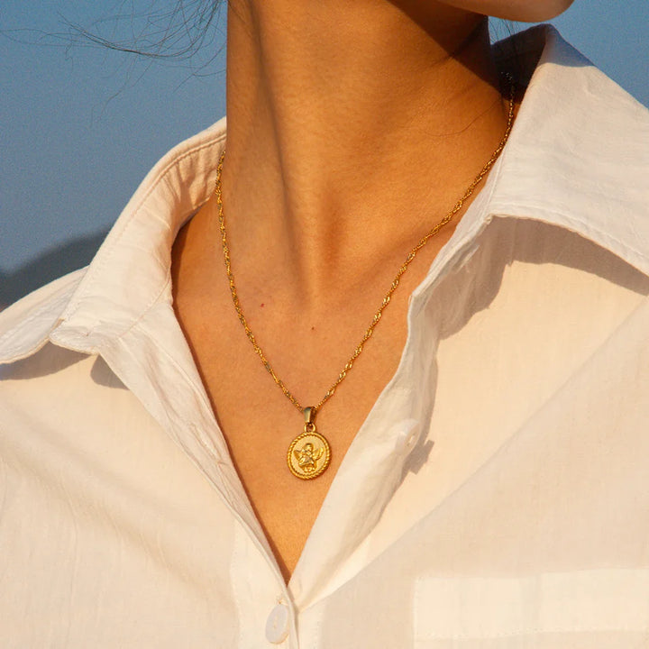 BowLift | 18k Dainty Textured Angel Pendant Necklace