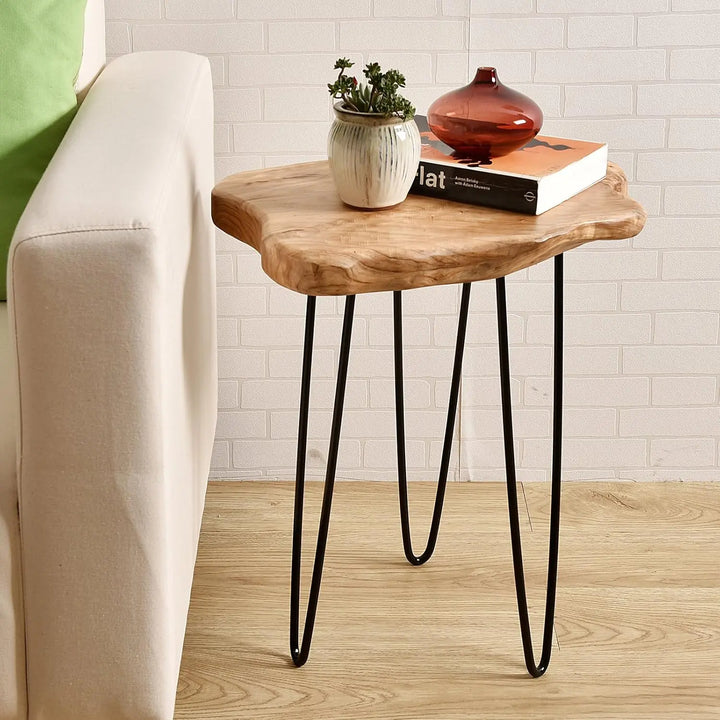 BowLift | Wooden Side Table with Natural Edge Nightstand Plant Stand