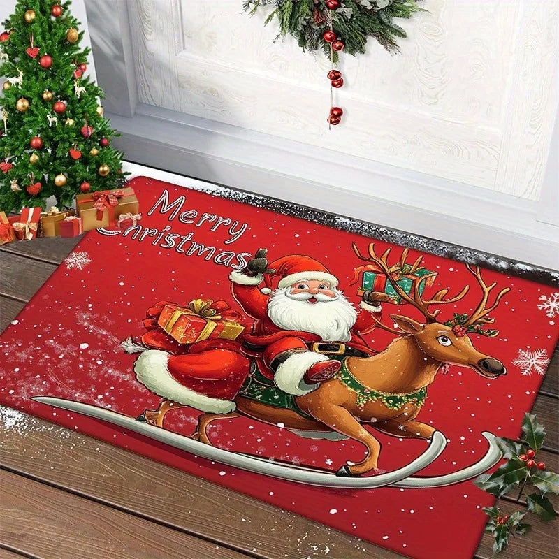 BowLift | Winter love | Christmas doormat | Santa & Gingerbread man | Red | For indoor & outdoor | Non-slip & washable