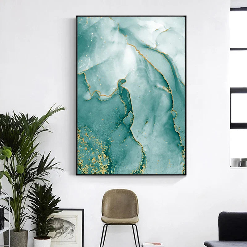 Modern Abstract Aqua Liquid Marble Prints Wall Art Fine Art Canvas Prints Pictures For Living Room Dining Room Home Office Decor | Bowlift