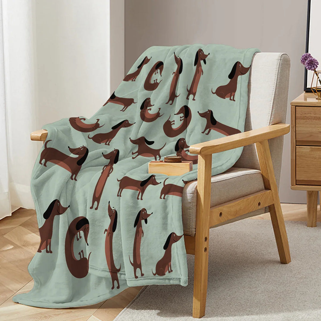 BowLift | Fleece Blanket DoxiDream | Soft Flannel | Dachshund Print | Sofa & Bed
