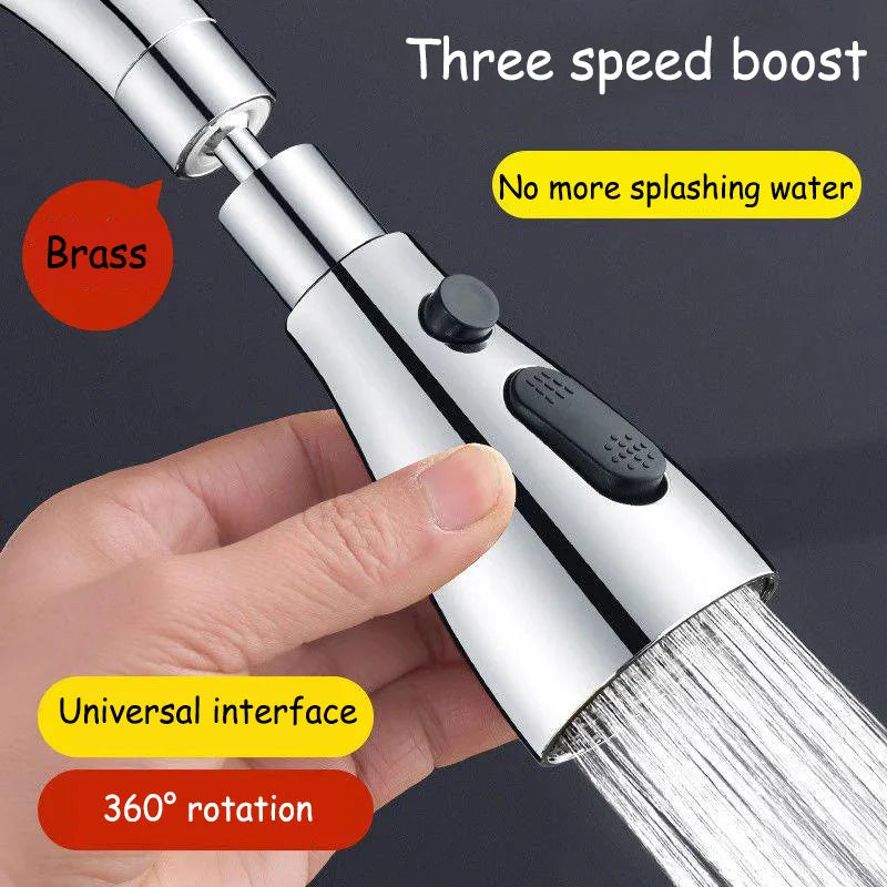 HydroFlex360 – Multifunctional 360°/720° Rotatable Kitchen Faucet Attachment with 3 Spray Types Bowlift