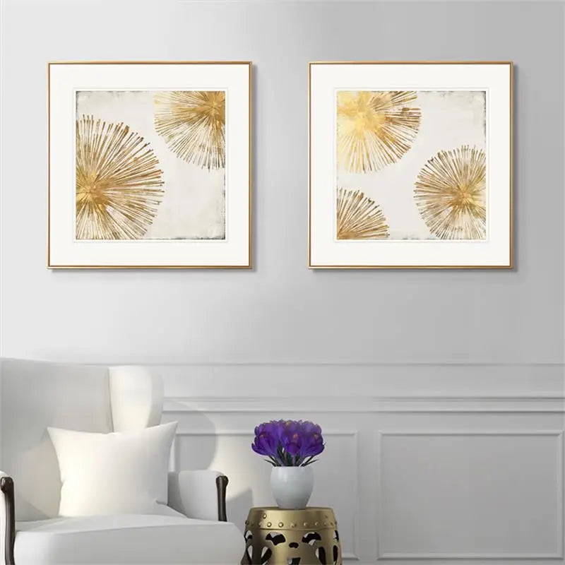 Golden Radial Circular Abstract Wall Art Fine Art Canvas Prints Posters Pictures For Living Room Dining Room Bedroom Art Decor | Bowlift