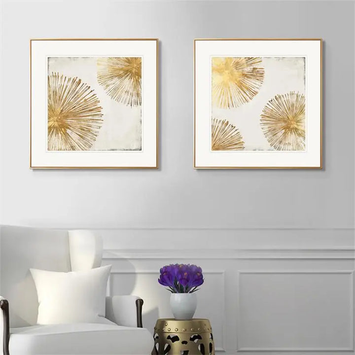 Golden Radial Circular Abstract Wall Art Fine Art Canvas Prints Posters Pictures For Living Room Dining Room Bedroom Art Decor | Bowlift