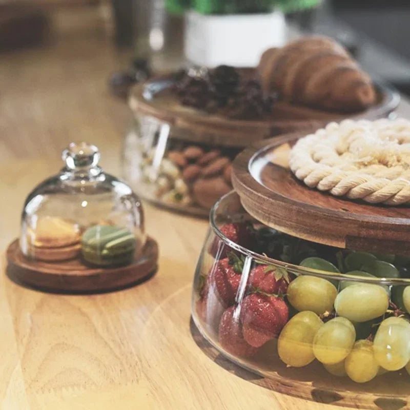 BowLift | Glass bowl with wooden lid – Sturdy storage bowl for snacks and sweets