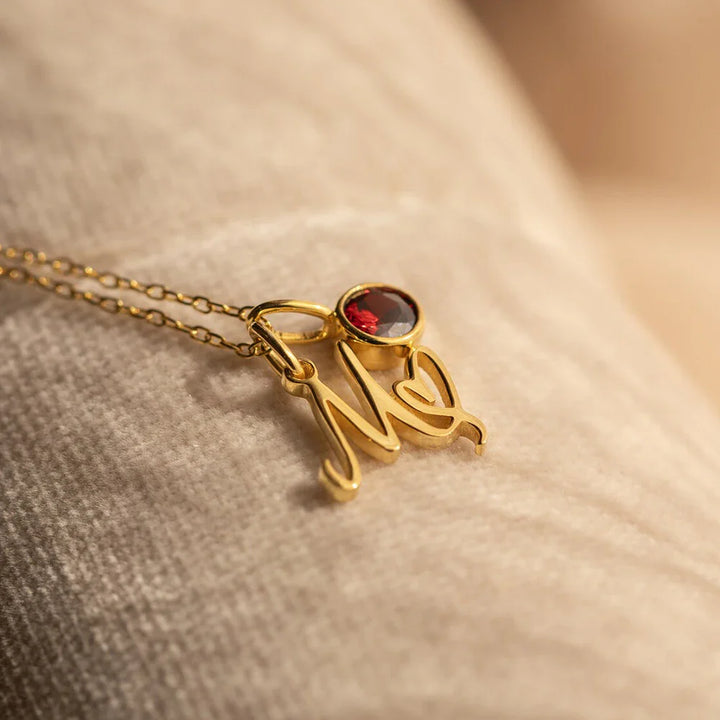 BowLift | Dainty Cursive Heart Birthstone Letter Initial Necklace