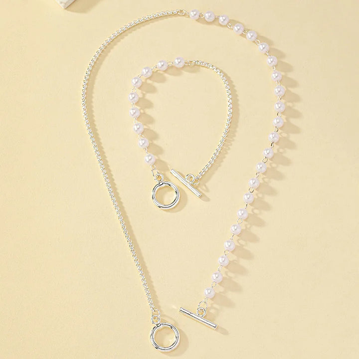BowLift | Chain & Pearl Circle Clasp Bracelet and Necklace Set