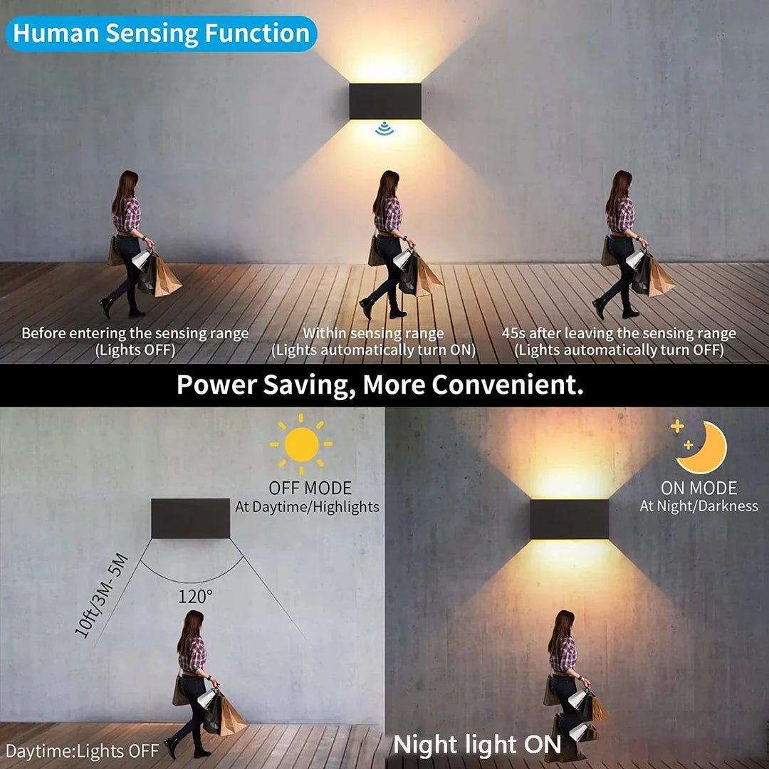 BowLift | SensoLux LED Wall Light | LED Outdoor Wall Light 24W | With Motion Sensor | IP65 Waterproof | Adjustable Spotlight in Black/White