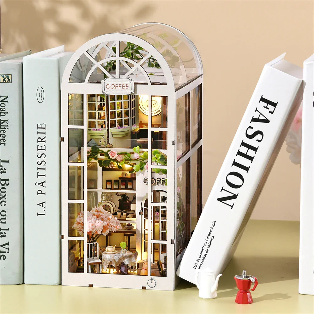 BowLift | SoleCaffè DIY Book Nook | Miniature Coffee House 3D Wood Kit | With LED Lighting | Creative Bookshelf Diorama & Gift Idea