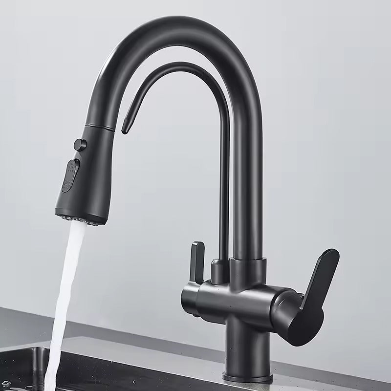 Matte Black Filter Faucet for the Kitchen, Pull-Out Spray, 360° Rotation, Three-Way Water Filter Tap, Sink Mixer | Bowlift